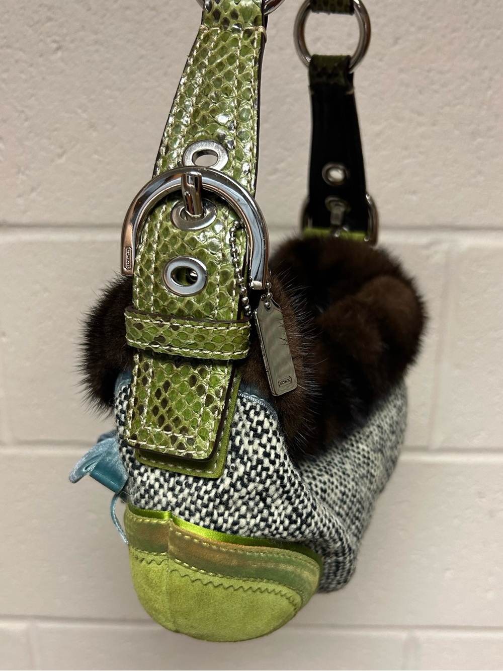 Coach Soho Exotic Tweed Suede Mink Fur Python Small Hobo Bag NO:C052-8F05 - Picture 6 of 16